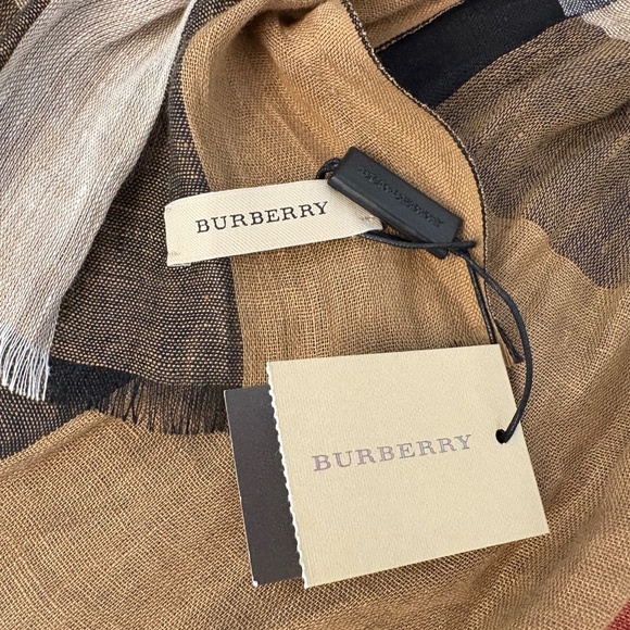 NWT BURBERRY Linen Rectangle Scarf Giant Exploded Check Pattern Unisex Nova - Picture 3 of 10